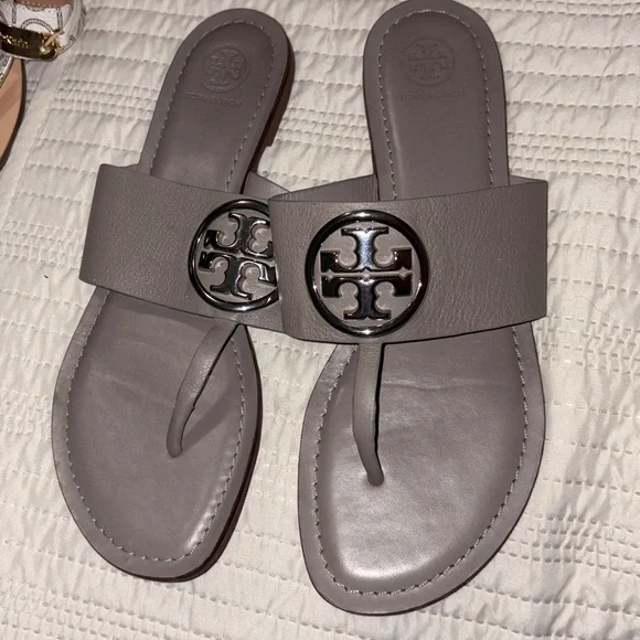 Tory Burch Taupe Slide Sandals - Picture 1 of 4